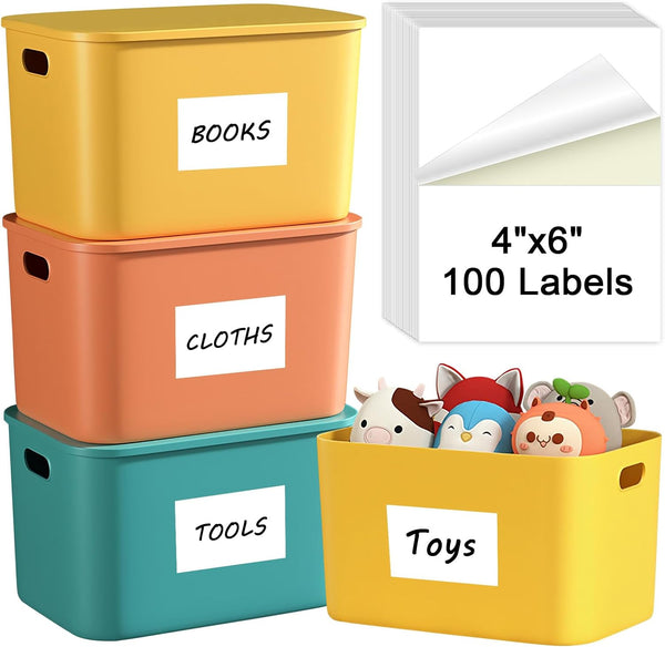 MaxGear 100 Pcs Removable Labels: 4x6 inch Water/Oil/Tear Resistant Matte White Paper Sheets for Home Packing and
