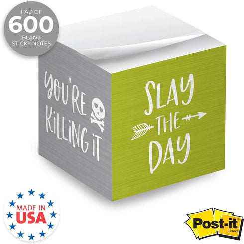 Motivational Sticky Note Cube, 600 Sheets, 2.75" Memo Block with Bright Empowering Messages