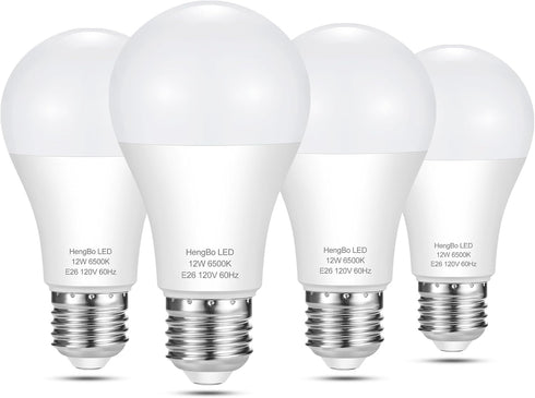 A19 LED Light Bulbs, 100 Watt Equivalent, HengBo 6500K Daylight White, 12W 1200 Lumens, Non-Dimmable, 4 Pack