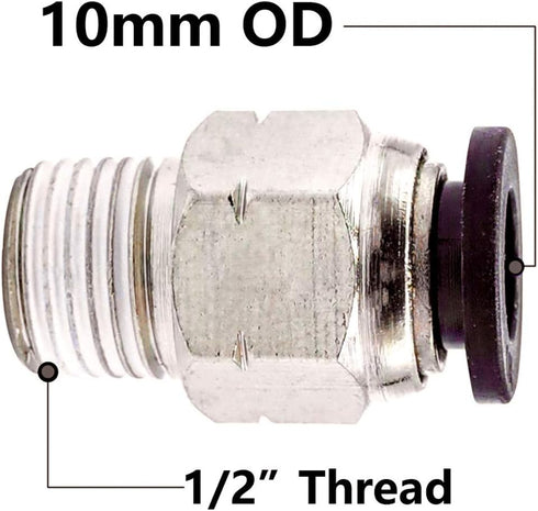 Beduan Pneumatic Push to Connect Fittings Male Straight PC 10mm Tube OD x 1/2 Inch Male Thread Push Lock Fittings (Pack of 10) by beduan