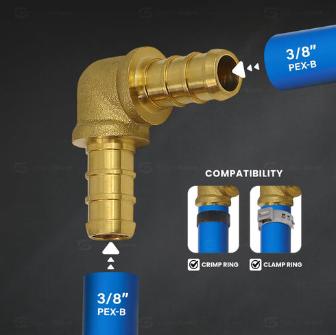 Supply Giant QYMO0038-10 PEX 90 Degree Elbow Barb Pipe Fitting, 3/8 Inch, Brass