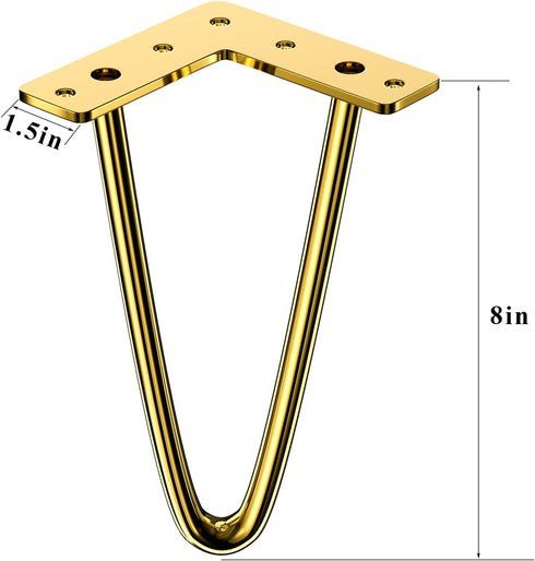 Osring 8 Inch 4pcs, 3/8 2 Hairpin Legs Solid Steel Furniture Table Feet Heavy Duty Hairpin Feet Dia Rods Furniture Legs
