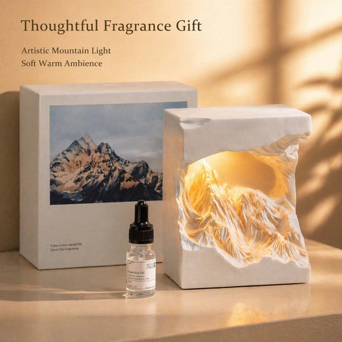 liaSore Set Aromatherapy Gift with Mountain Night Light, Essential Oil Fragrance Decor Lamp for Bedroom Desk Living