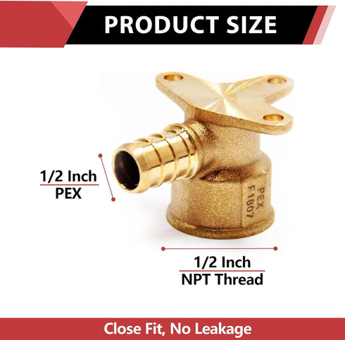 (Pack of 5) Pex Fitting 1/2 Inch x 1/2 Inch Female NPT Drop-Ear Elbow Brass (5) (PEX1807156)