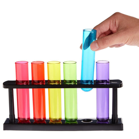 Juvale 4 Pack Plastic Test Tubes with Rack for Parties, 6 Colors (1.5 Ounces), Plant Propagation, Shot Glasses