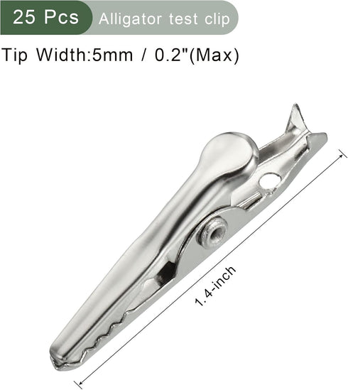 YOKIVE 25 Pcs Crocodile Clips, Non-insulated Laboratory Test Clamp | Connecting Battery, Great for Electrical Devices (Silver Tone, 1.4 -Inch)