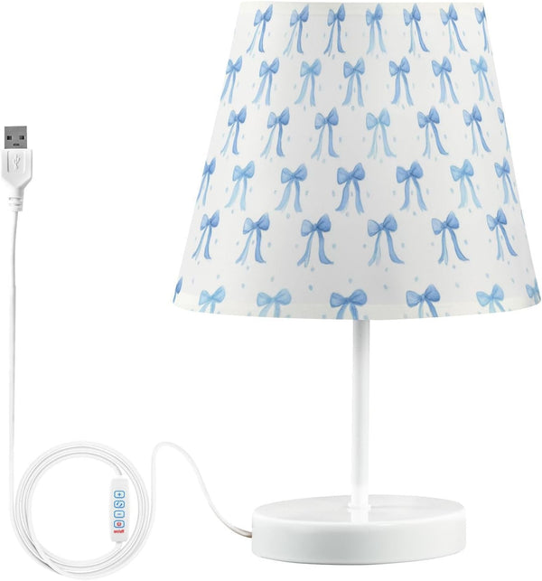 Kcldeci Lamps for Bedrooms Coquette Blue Ribbon Bow Bedside Table Lamps Nightstand