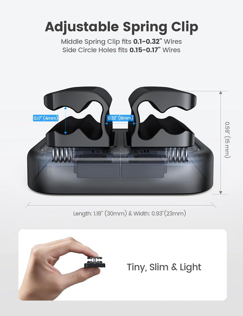Lamicall 3-in-1 Cord Spring Clip Holder - Small Desk Cable Organizer Clips, Adjustable Adhesive Cable Holder, 3Pcs