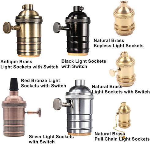 EFINEHOME 2 Pack E26/ E27 Lamp or Fixture Replacement, Solid Brass Industrial Light Socket Vintage Edison Pendant Lamp