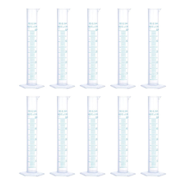 uxcell 50ml Plastic Graduated Cylinder, Test Tube Beakers, Clear Hex Base with 2-Sided Metric Marking, 10Pcs
