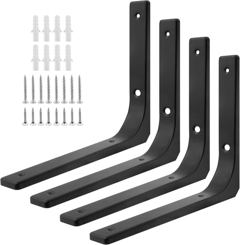 HARSKIYER 4pcs Black Metal Shelf Support Angle L Brackets, 10 x 8 Inch