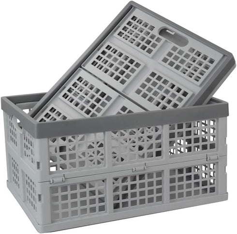 Doryh 34 2-Pack L Plastic Crates, Collapsible Storage Crates/Stackable Storage Container Basket