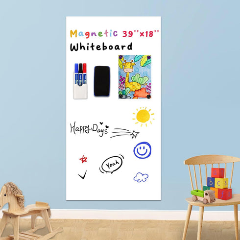 Magnetic Whiteboard Contact Paper 39" x 18”, YOUNGJQ Adhesive Dry Erase Sticker for Wall, Easy to Write and Clean