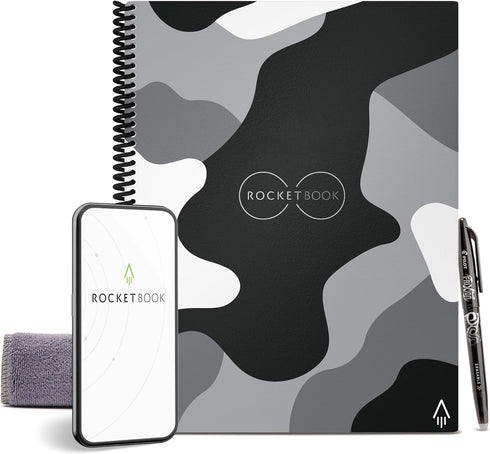 Rocketbook Core Reusable Spiral Notebook, Letter Size 8.5x11, Camo - App-Connected, Erasable, Durable Cover for School