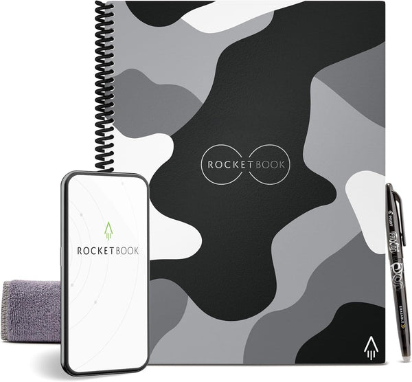 Rocketbook Core Reusable Spiral Notebook, Letter Size 8.5x11, Camo - App-Connected, Erasable, Durable Cover for School