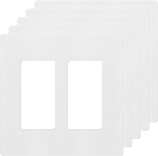 ENERLITES Screwless Decorator Wall Plates - Child Safe Outlet Covers, 2-Gang, Glossy White, 5 Pack