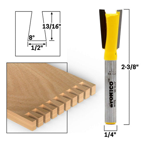 Set 5 1/4-Inch 14520q YONICO Dovetail Router Bit Bit Shank