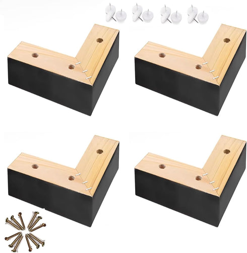 GJHYNT 4 Pack Wooden Furniture Risers, LShaped Bed Risers, 1in 2in Sofa Feet,