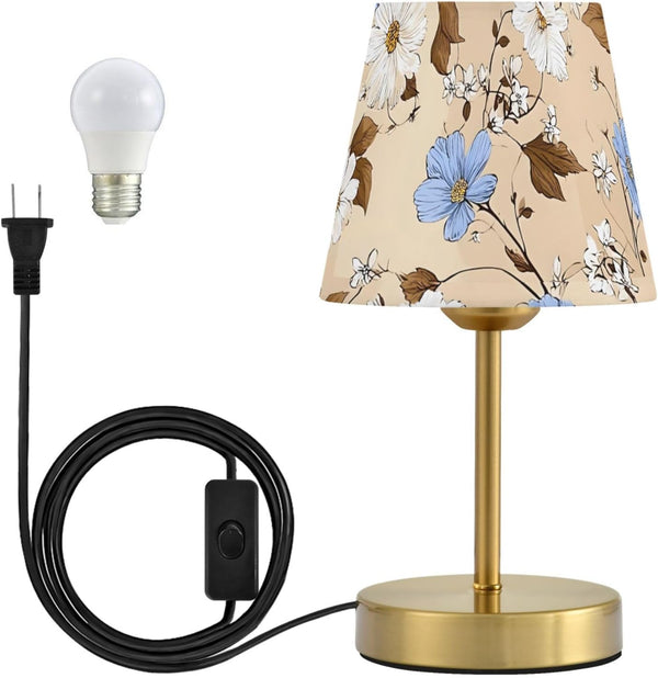 ALAZA Table Lamp for Bedroom Nightstand White Daisy Blue Flowers Bedside Lamp