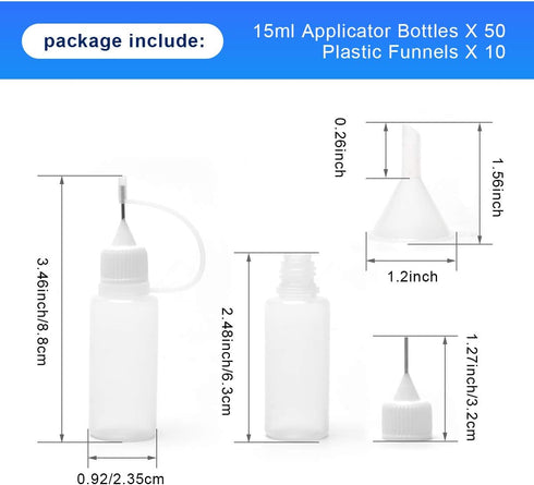 Adecco Precision Tip Applicator Bottle, Glue Applicator Bottles, 50 PCS 15ml Precision Tip Applicator Bottles with 10 Plastic Funnels, for Acrylic Painting, Quilling, Alcohol Ink(Precision Tip Bottle) by AHIER