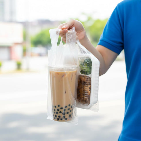 PercyEffie 1000 6" 11" PCS Drink Carrier for Delivery, Bulk Clear Plastic Cup Bag with Handle, Portable Coffee