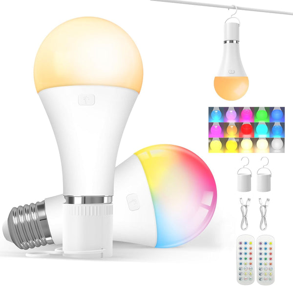 KINDEEP Rechargeable Light Bulbs with Remote, E26 Battery Operated LED Bulb: 2000mAh
