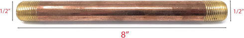 Metal Magery Brass Long Nipple, 1/2" X 1/2", 8" Length, Male NPT Pipe Fitting