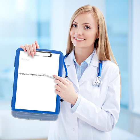 8.5x11 Meiikun Clipboard with Storage, Plastic Clipboards with Pen Holder, High Capacity Nursing Clipboard Folder, Side