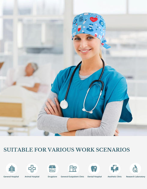 Scrub Caps Women, Double-Sided Printed Adjustable Women's Surgical Cap with Buttons, Breathable Design for Nurses