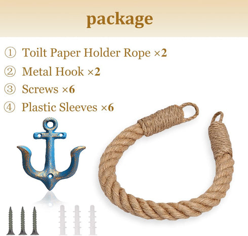 Soarlor 2 Pcs Nautical Toilet Paper Holder Rustic-Industrial Wall-Mounted Nautical Toilet Paper Towel Ring with Metal