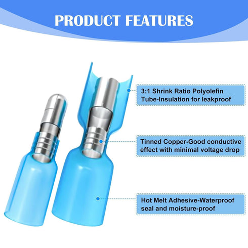 EEEkit 100pcs Heat Shrink Bullet Connectors, Female & Male Bullet Butt Crimp Terminals Assortment Kit for Automotive