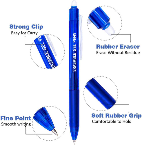 Vitoler Erasable Pens, Black & Blue Gel Pens, 0.7mm Fine Point, Retractable Writing Pens for School Supplies