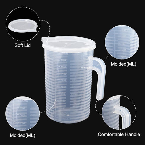 PATIKIL Graduated Beaker, 2 Pack 2000ml PP Plastic Liquid Measuring Cup with Handle Lid and Spout for Lab