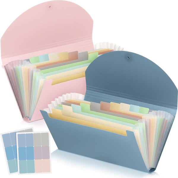 Harloon 2 Pack Mini Expandable File Folder Organizer Wallet, 13 Pockets Expanding File Folder and Cover with Labels for