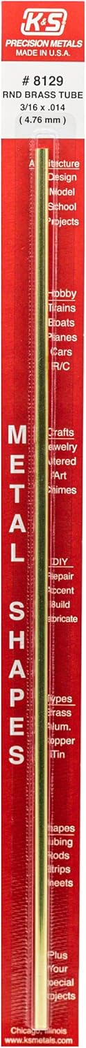 K&S Precision Metals 8129 Round Brass Tube, 3/16" OD