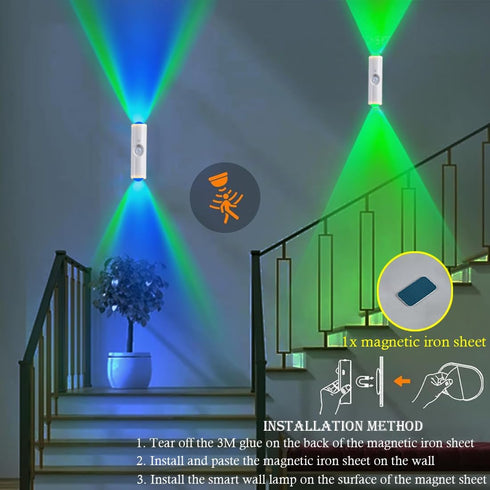 Light,7-Color 2 Portable Wall Mounted Night Light,USB Rechargeable Magnetic LED Wall Lamp,Motion Sensor Night