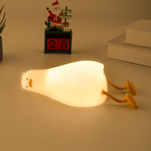 UNEEDE Lying Flat Duck Lamp, 3 Level Dimmable Rechargeable Silicone Night Light,