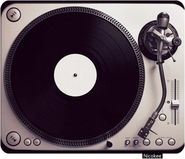 Gaming Mouse Pad, Vintage Turntable Playing Black Vinyl Top View, Non-Slip Rubber for Computers, 9.5 x 7.9 Inch