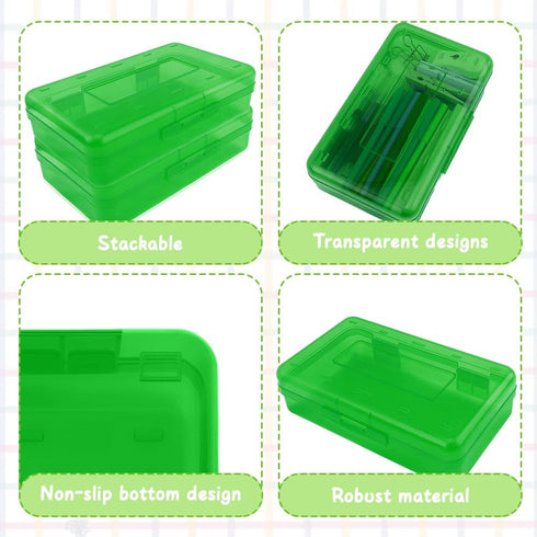 Green Large Pencil Case, Hard Plastic Organizer for Desk, Crayon Box, Makeup Organizer, 1 Pack