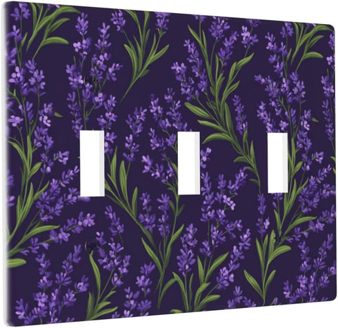 Hayyett 3 Motif Of Lavender Plants On Dark Purple Light Switch Covers Gang Triple Toggle Wall Plate Switchplate