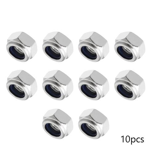 10Pcs M8 x 1.25mm Nylon Insert Hex Lock Nuts, 316 Stainless Steel for Machinery Shipbuilding, Silver Tone