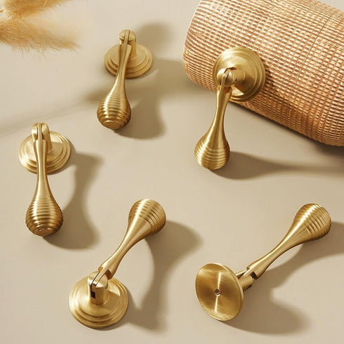 SANCHAKOU 2 Pack Gold Dresser Knobs Bedside Table Cabinet Door Pendant Copper Handle Earrings Wardrobe Shoe Cabinet