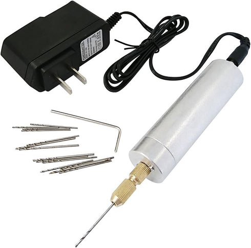Yakamoz Mini Micro Electric Handheld Drill, 0.7-1.2mm, Portable with 15pcs Drill Bits, 2A Power Supply