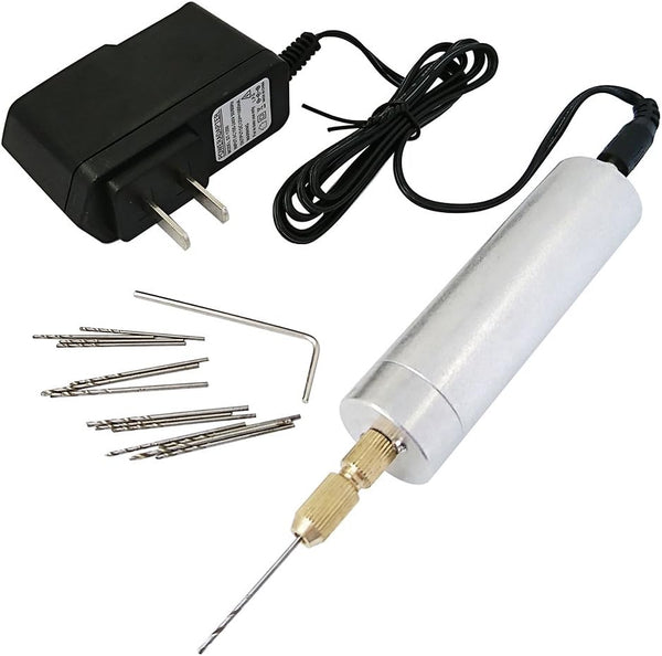 Yakamoz Mini Micro Electric Handheld Drill, 0.7-1.2mm, Portable with 15pcs Drill Bits, 2A Power Supply