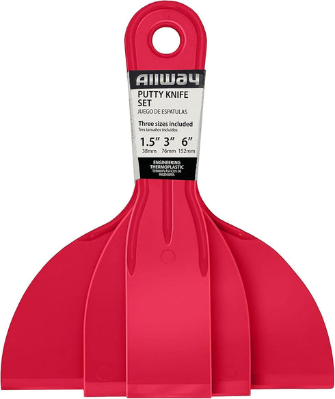 ALLWAY DS-3PK 3-Piece Celcon Plastic Putty Knife Set, 1-1/2", 3", 6", Two versions Random Shipment by ALLWAY