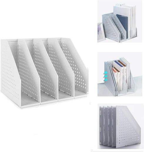 Marte Vanci Collapsible Magazine Holder, 4 Compartment Desktop Adjustable File Dividers Document Cabinet (Light Gray)