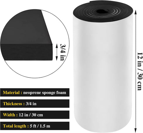 12x59x3/4 inch) Adhesive Foam Padding Roll Closed Cell Sponge Neoprene Insulation Board Foam Sheet Pad with Sticky Back