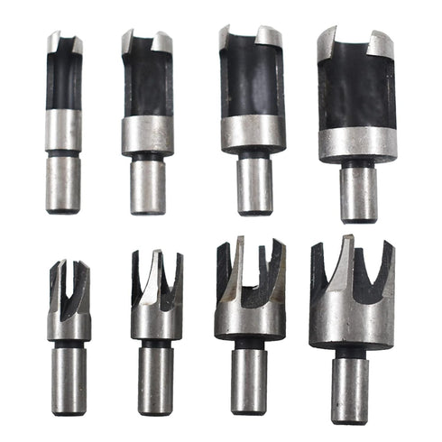 8-Pack Wood Plug Cutter Drill Carbon Steel Bit Set, Straight and Tapered Woodworking Chamfer Bits