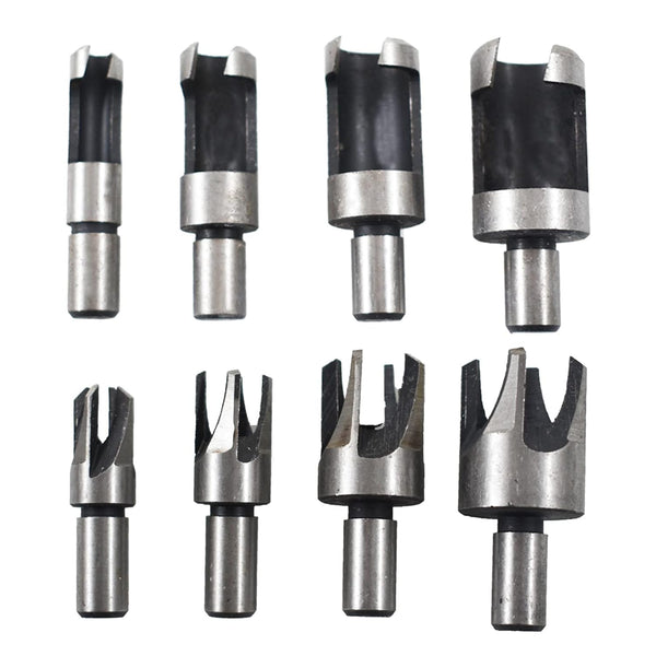 8-Pack Wood Plug Cutter Drill Carbon Steel Bit Set, Straight and Tapered Woodworking Chamfer Bits