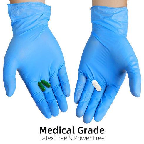 Large Disposable Vinyl Exam Gloves, 4 Mil-Thick -Latex Free Powder Free, Food Safe, Cleaning Gloves-Blue, 100 count